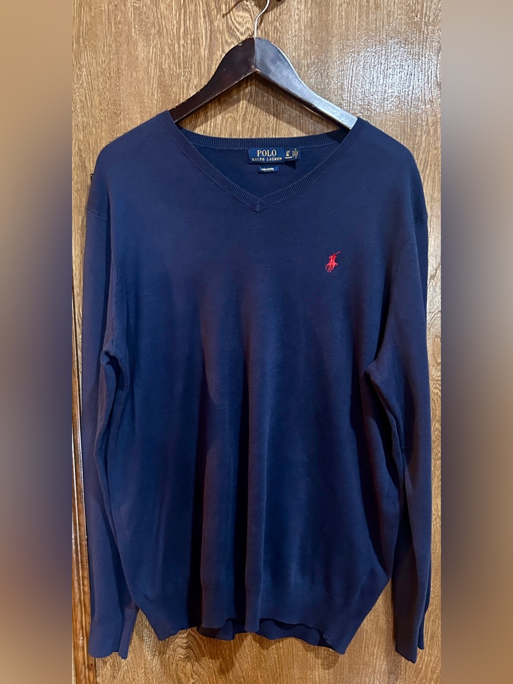 Polo Ralph Lauren Pima Cotton V‑Neck Sweater LT Navy Red Pony